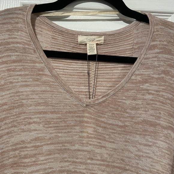 NWT Cupio Size M Draped Pullover Sweater High Low Hem Beige V Neck Flowy Long - Picture 2 of 13